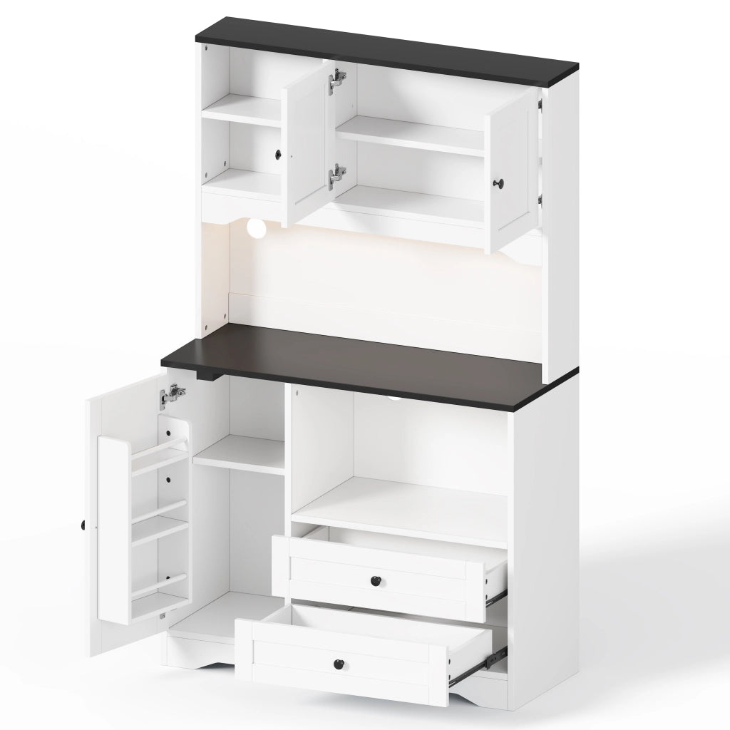 Mobile Dispensa 100x40x163 cm Bianco con LED App, Vano Microonde, 2 Prese, 2 USB e 2 Cassetti
