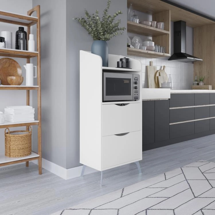 Mobile Multiuso 60x36x136 cm con 2 Cassetti e 1 Ripiano in Melamina Bianco