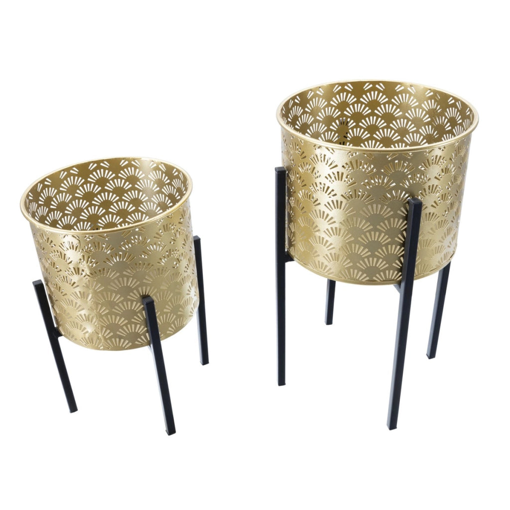 Set di 2 Vasi per Piante VKH400, Oro, Metallo, 21x21x38 cm