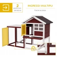 Conigliera da Esterno in Legno con Casetta per Conigli e Rampa, 122x62.6x92 cm, Marrone e Bianco
