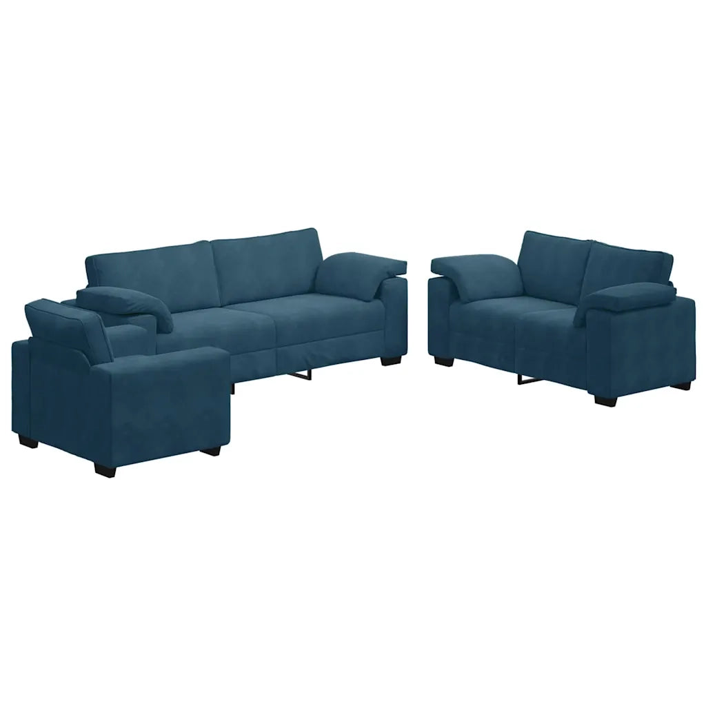 vidaXL Set di Divani 3 pz con Cuscini Blu in Velluto