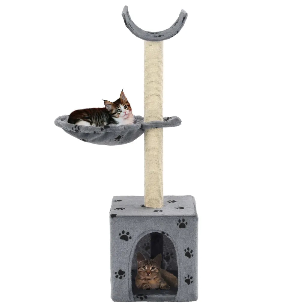 Albero per Gatti Tiragraffi Sisal 105 cm Zampe Stampate Grigio CFW6957469