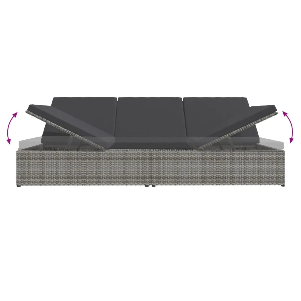 Lettino Reclinabile con Cuscini in Polyrattan Grigio Scuro 317240