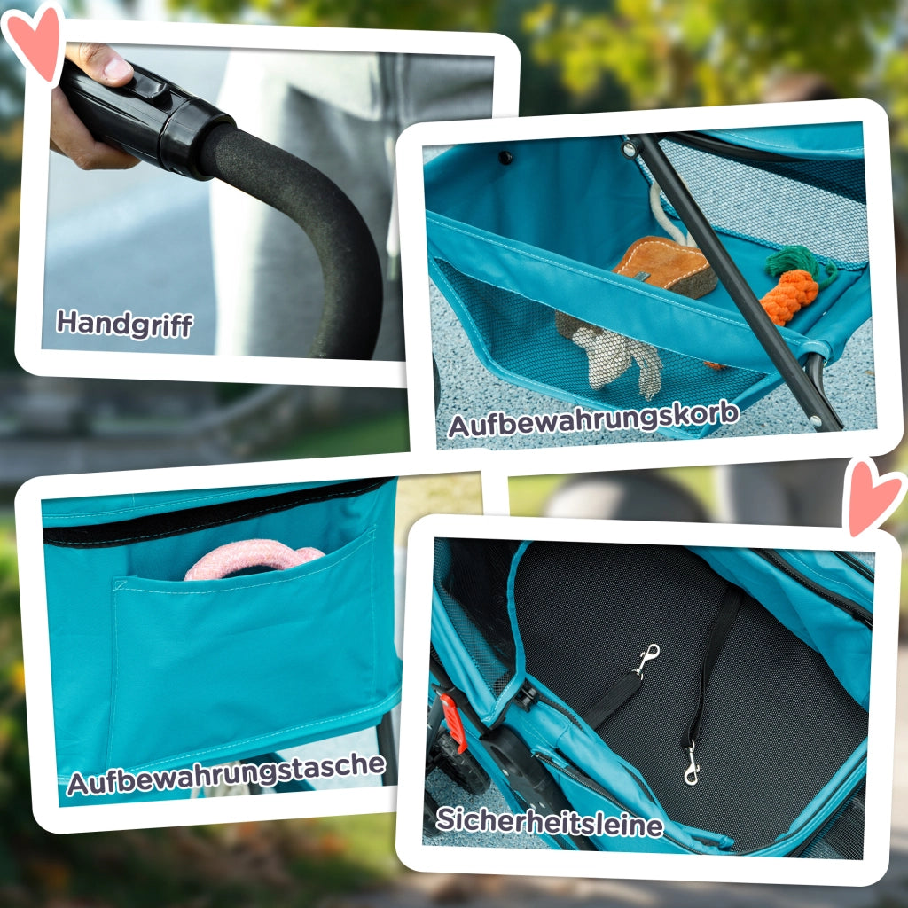 Carrello per Animali 3 in 1 Pieghevole con Ruote e Borsa ¨C zephmum ¨C Turchese