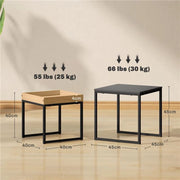 SET 2 TAVOLINI DA CAFFE' MODERNI CON GAMBE A U, IN LEGNO E ACCIAIO, 45X45X45 CM E 40X40X40 CM, NERO