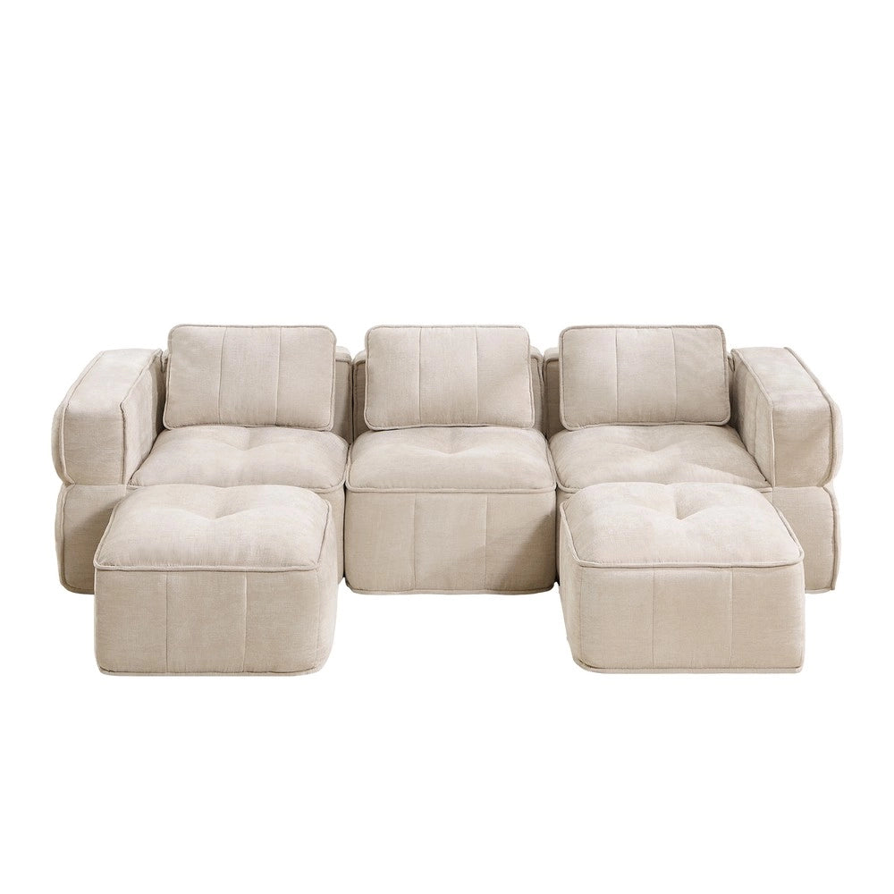 Divano 3 posti modulare con 2 poggiapiedi ¨C Minimal ¨C Beige, tessuto morbido