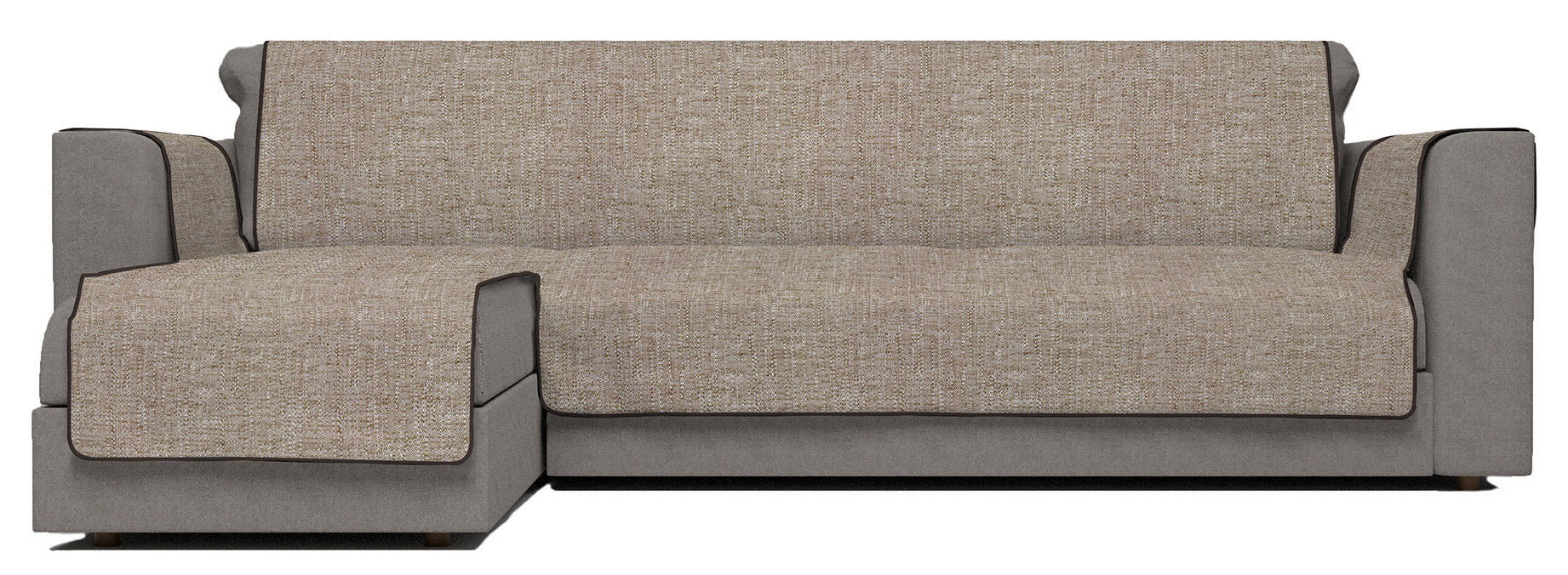 Copridivano in Poliestere con Penisola Sinistra Seduta 290 cm Marrone