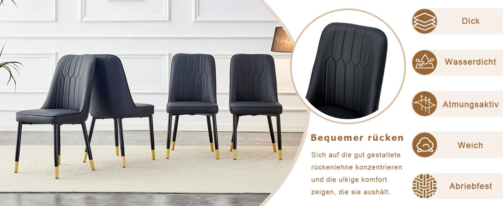 Sedie da Pranzo Set 2 Pezzi ¨C MINIMAL ¨C Nero, Struttura in Metallo, Schienale in Ecopelle