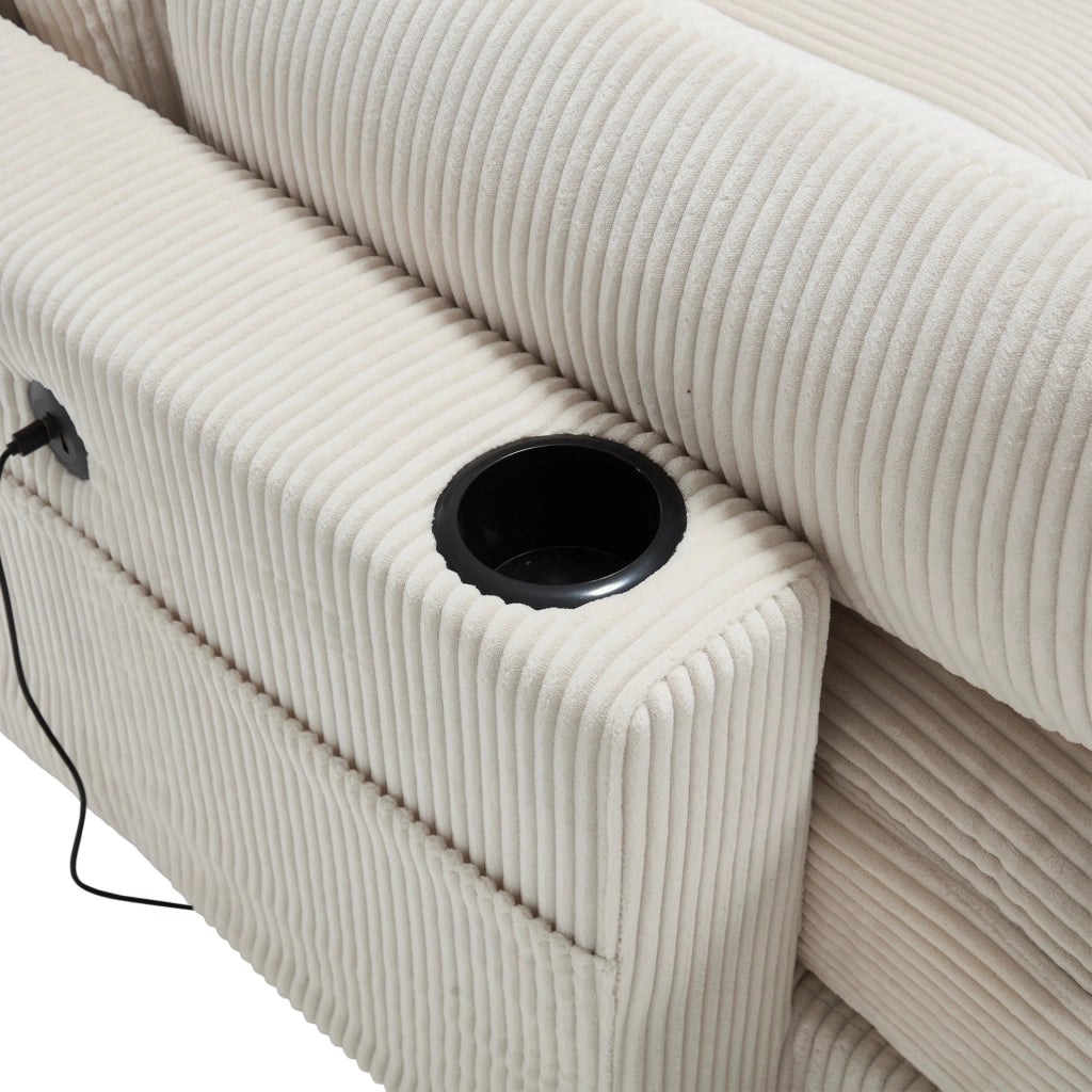 Divano modulare 2 posti in velluto a coste beige con USB