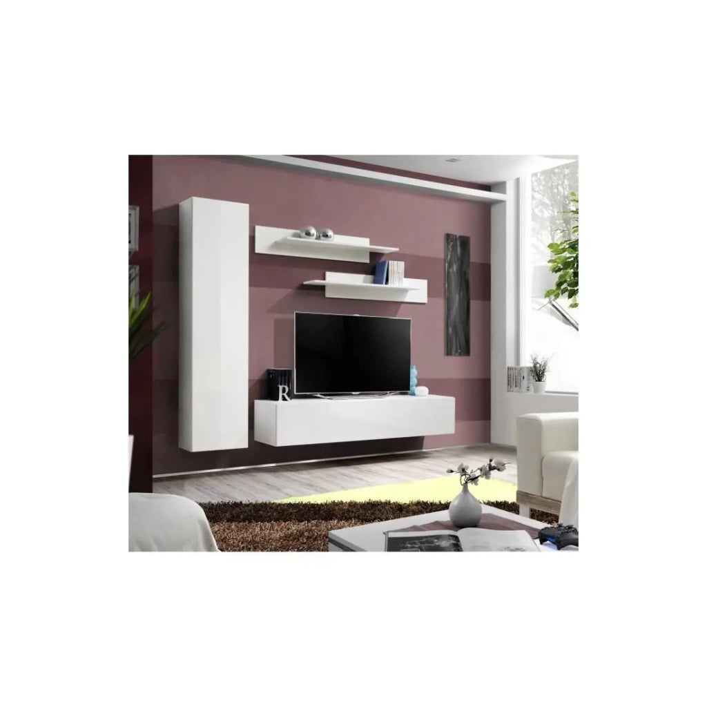 Mobile TV FLY G1 design, colore bianco lucido. Mobile sospeso moderno e alla moda per il tuo soggiorno.