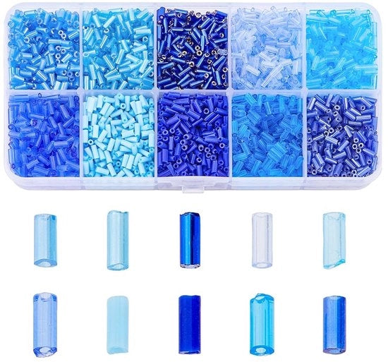 Rocailles in vetro - Mini cristalli - Per la creazione di accessori artigianali - Blu - Per la confezione di gioielli - Ideali per i creativi - 10 colori