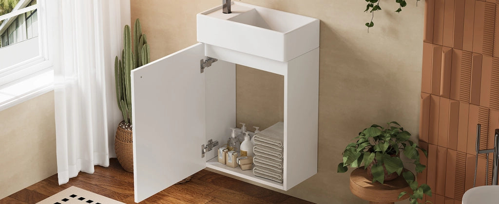 Mobile lavabo sospeso bianco in MDF con lavabo in ceramica