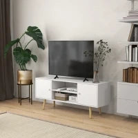 Mobile TV 55" max con 2 Armadietti e 2 Ripiani Aperti, in Legno e Truciolato, 120x34x50 cm, Bianco