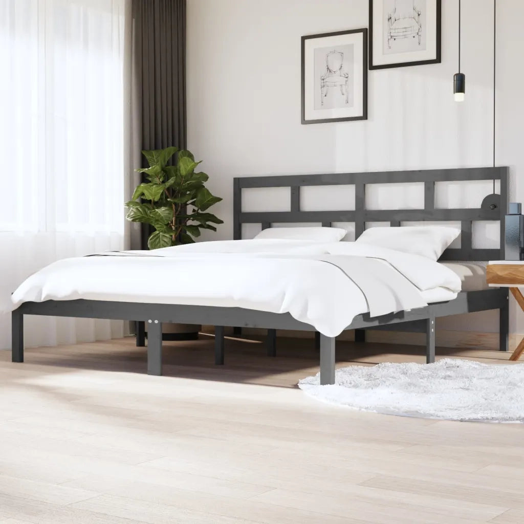 Letto matrimoniale | Letto per adulti | Giroletto Grigio in Legno Massello di Pino 200x200 cm