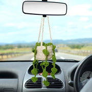 Hanger per piante - decorazione per auto con pianta - accessori per specchiera auto - ornamento per retrovisore - hanger per piante boho handcraft (verde scuro)