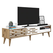 Mobile porta TV Upana, Credenza da soggiorno, Armadio basso per TV, Base parete attrezzata, 180x45h35 cm, Bianco e Noce