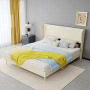 letto imbottito tessuto metallo beige 160 x 200 cm