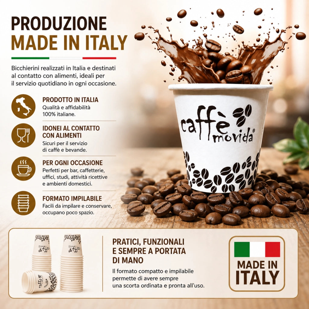 100 Bicchieri Carta 75 ml Biodegradabili Compostabili Made in Italy 642356
