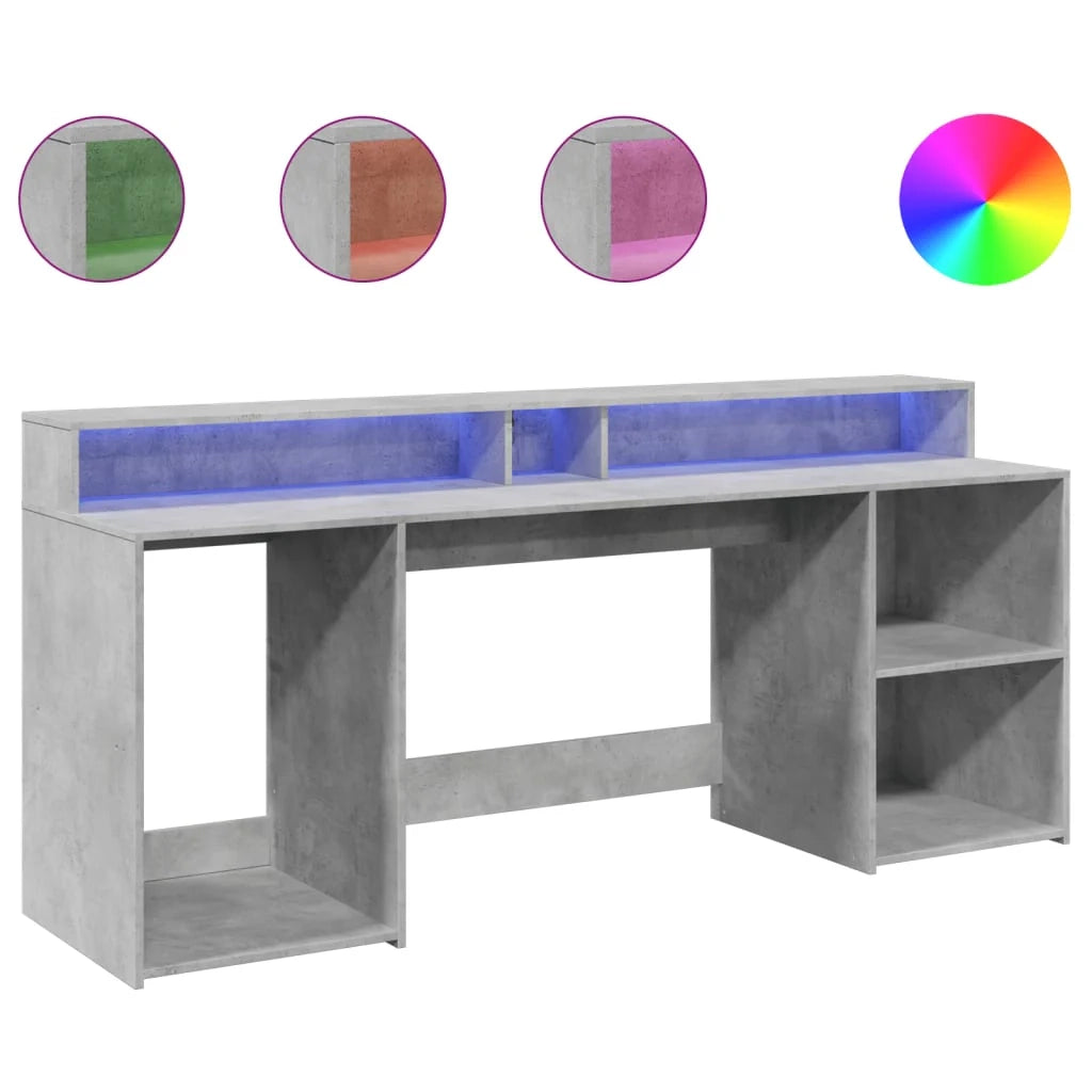 Scrivania tavolo postazione di lavoro mobile per computer scrivania da studio con luci a LED 200 x 55 x 91 cm legno ingegnerizzato grigio 02_0023803