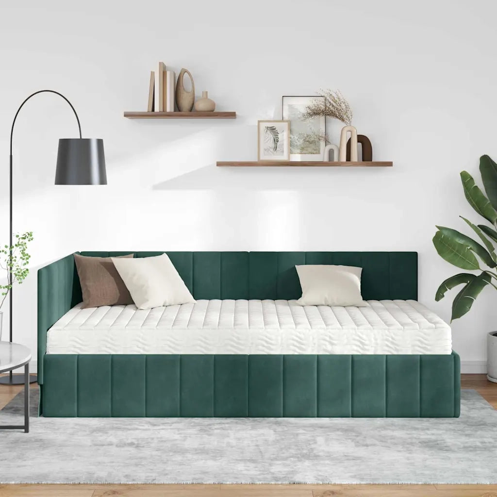 Struttura Letto Angolare con Materasso 2 pcs Verde Velluto