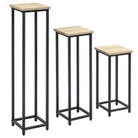 Set di 3 Supporti Porta Vasi da Fiori Impilabili Quadrati, Acciaio, 21 x 21 x 50/70/90 cm, Nero
