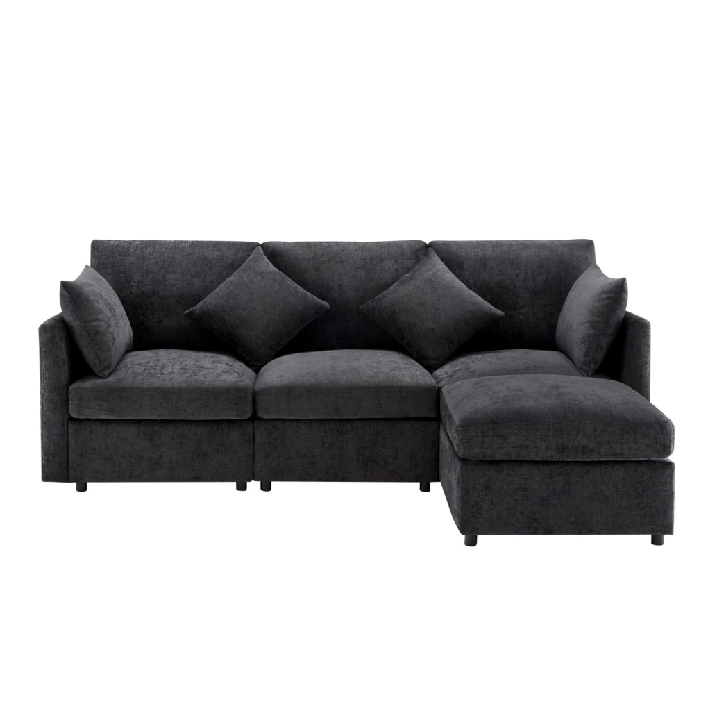 Divano modulare ULEVR 216x161x81 cm configurabile a L o 3 posti, con pouf mobile e 4 cuscini, grigio