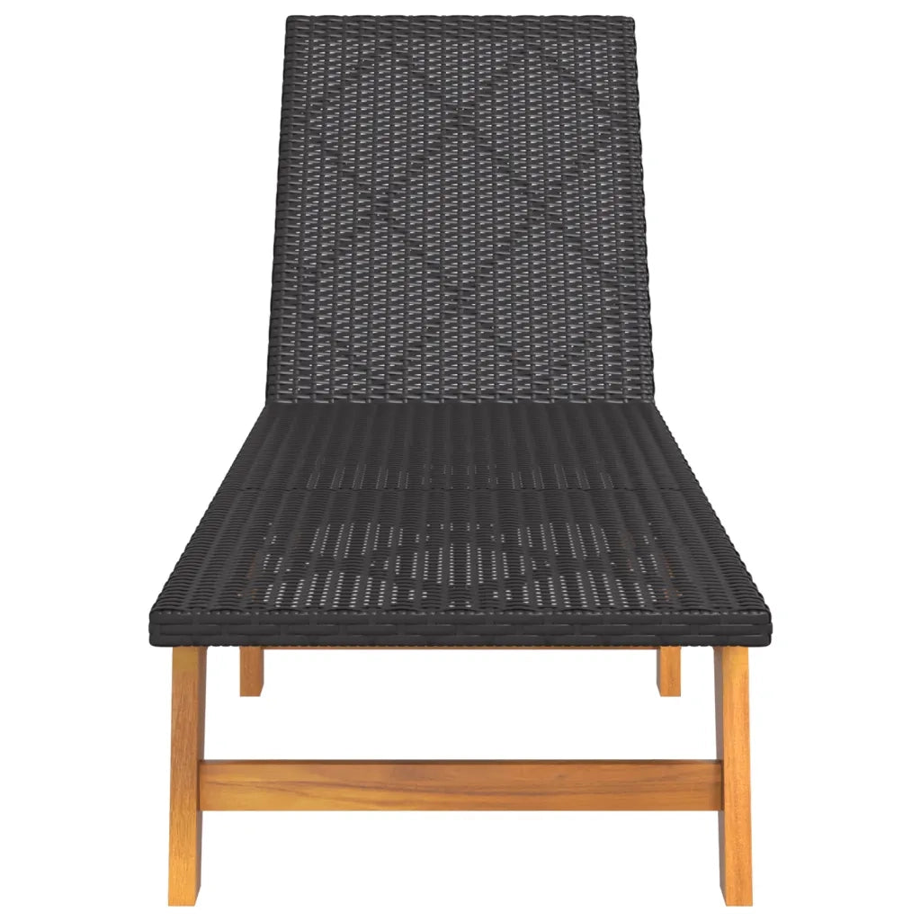 Lettino Prendisole | Sdraio 2 pz Nero e Marrone Polyrattan e Legno Massello di Acacia