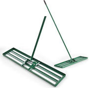 Rastrello Livellatore per Prato 170 cm, Raschietto Livellatore in Metallo Robusto con Manico Lungo e Spesso, Livellatrice per Terreno, Ghiaia, Orto ed Erbacce da Giardino (91 x 25 cm, Verde)