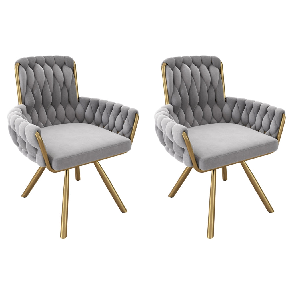 Set di 2 sedie da pranzo girevoli 360° con braccioli; in velluto grigio