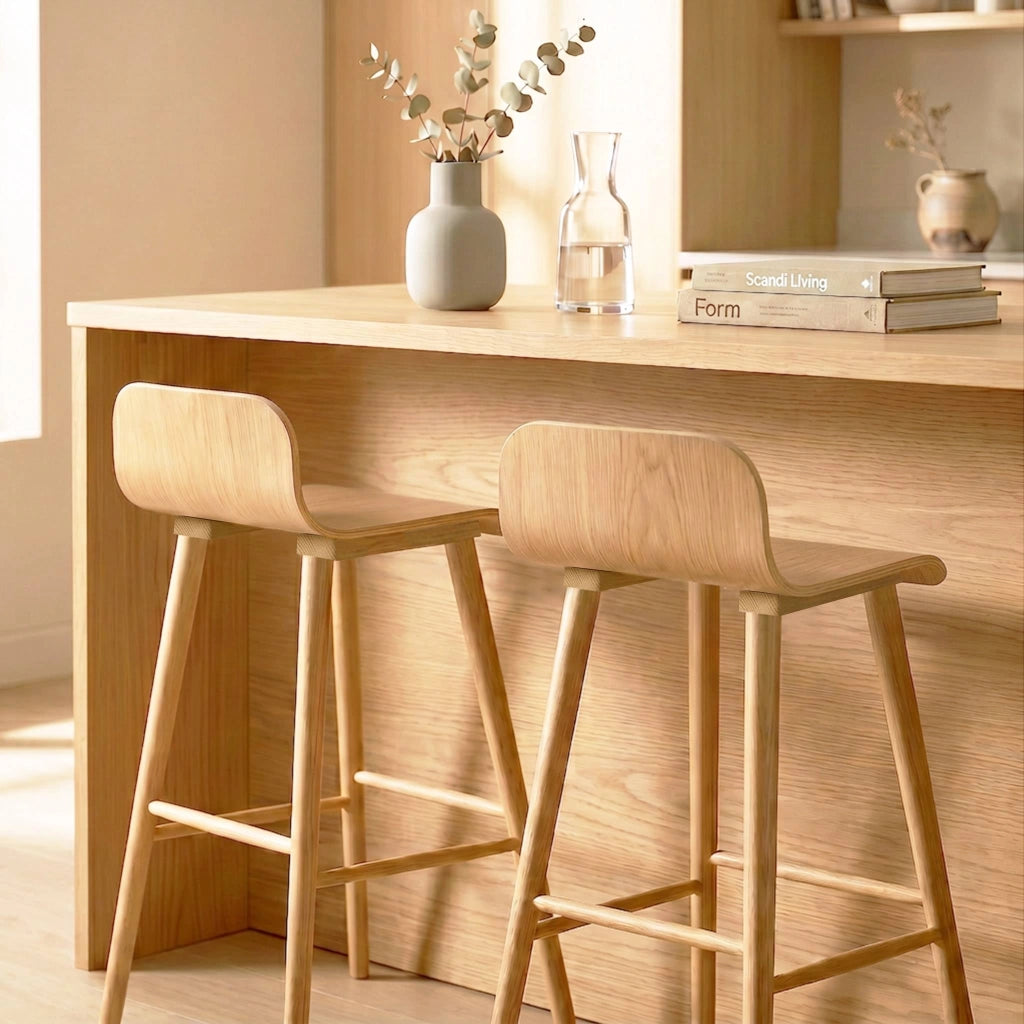 Set 2 sgabelli da bar scandinavo in legno di hevea 67,5 cm, marrone