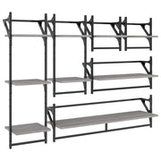 Set 6 pz Mensole Parete | Mensola sospesa con Aste Grigio Sonoma Legno Multistrato