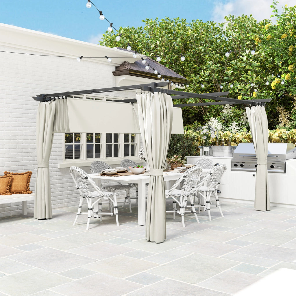 Pergola con Tetto Retrattile e Tende ¨C zephmum ¨C Grigio 300x300 cm