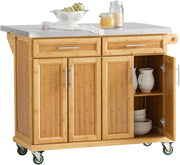 Carrello Cucina con Ruote Isola Cucina con Piano di Lavoro Estensibile, 2 Cassetti e Ripiani Regolabili Mobile Salvaspazio per Mobili da Cucina Naturale 115 x (46-71) x 92 cm FKW69-N