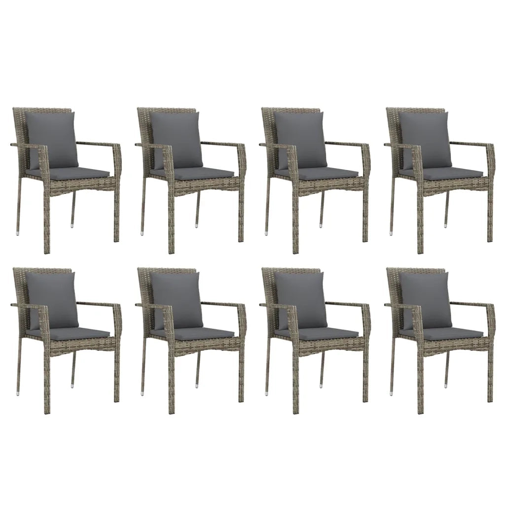 Set da Pranzo da Giardino 9 pz con Cuscini in Polyrattan Grigio 3184974