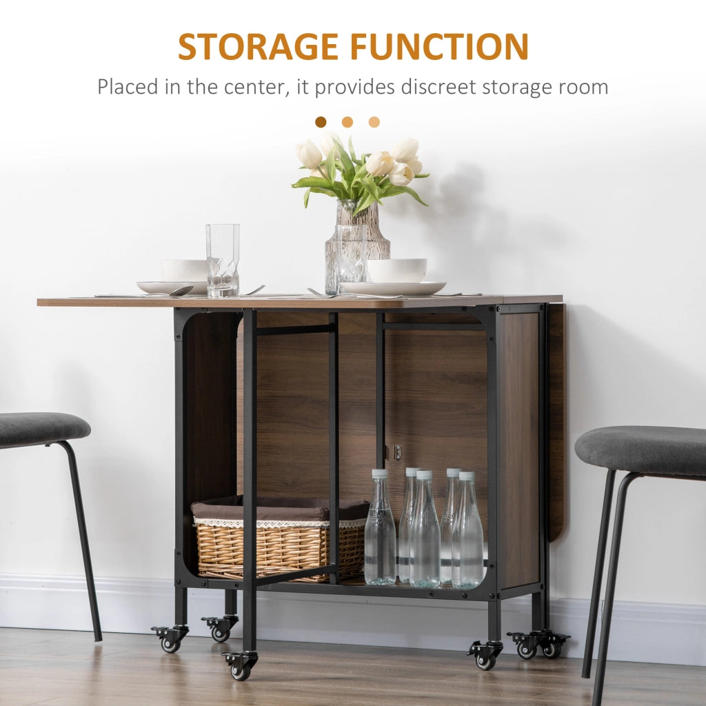EasyComfort Tavolo Pieghevole con 6 Ruote e Mensola Stile Industriale in Legno e Metallo, Marrone Chiaro