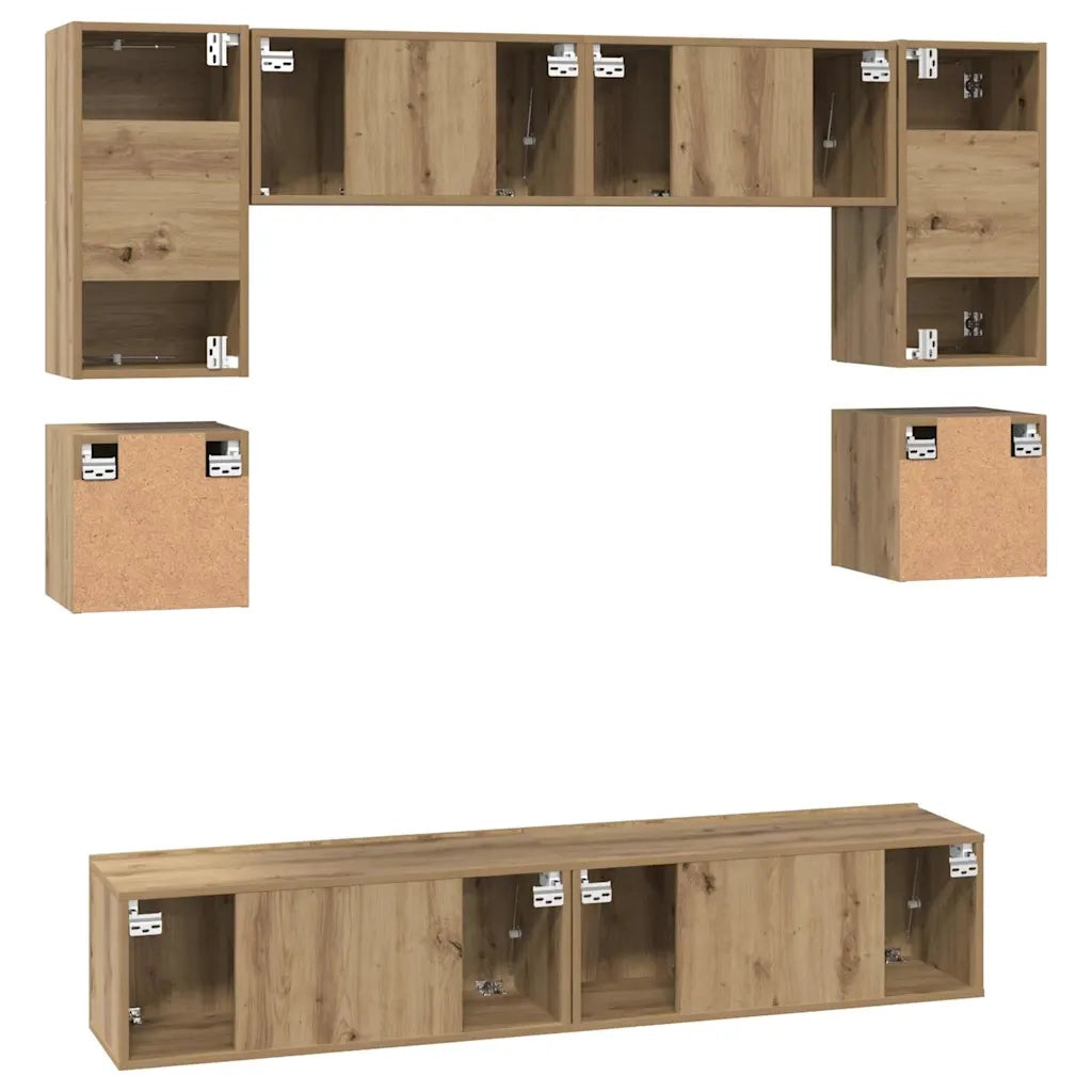 Set mobile TV 8 pz-Credenza per TV Rovere artigianale Legno multistrato 586972