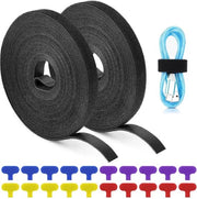 Cable binder a rulli da 2 di 5 m - Nastro adesivo - Chiusura automatica - 20 etichette per cavi - 1,2 cm di larghezza - Materiale Nylon resistente
