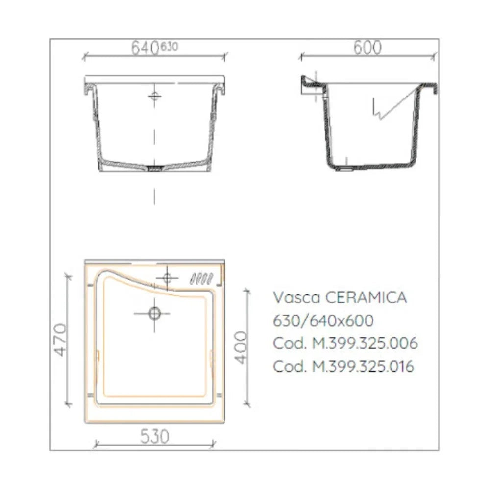 Mobile lavatoio 60x64 cm bianco con vasca in ceramica e asse in legno | Edilla 