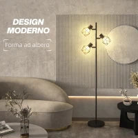 Lampada da Terra 40W con 3 Luci Regolabili e Interruttore a Manopola, in Metallo, 41x28x169 cm, Nero