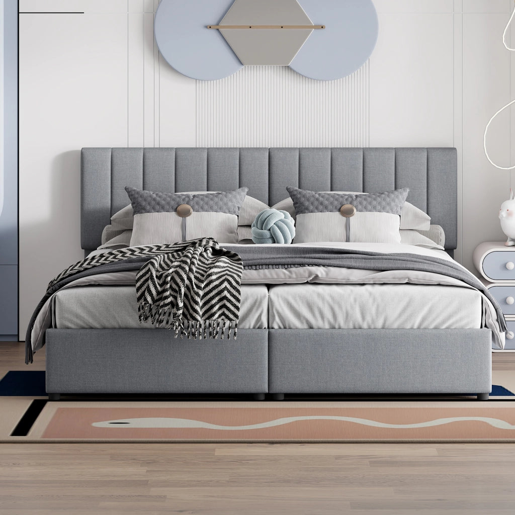 Letto Contenitore Matrimoniale 180x200 cm; 2 Posti; con Rete a Doghe e Testiera Regolabile; Grigio