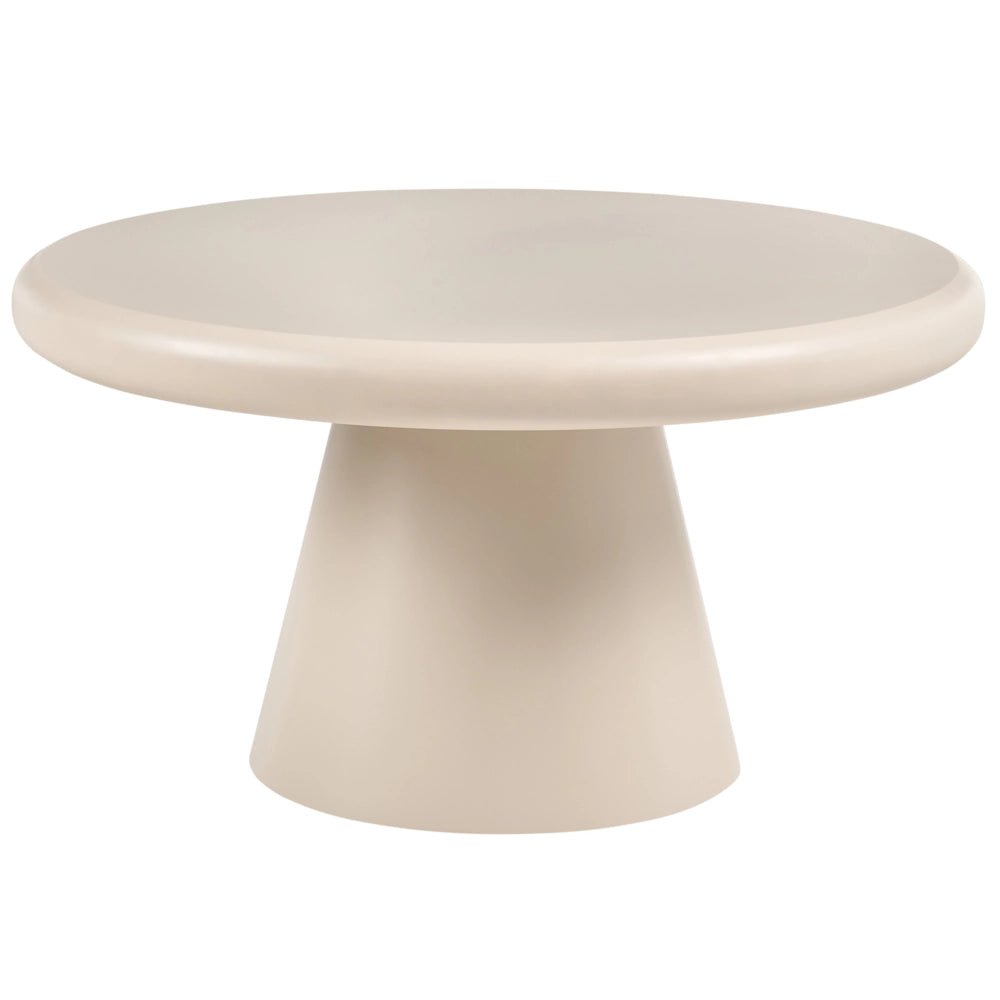 Tavolino in MDF beige piano rotondo da 80 cm base a piedistallo design scultoreo stile organico