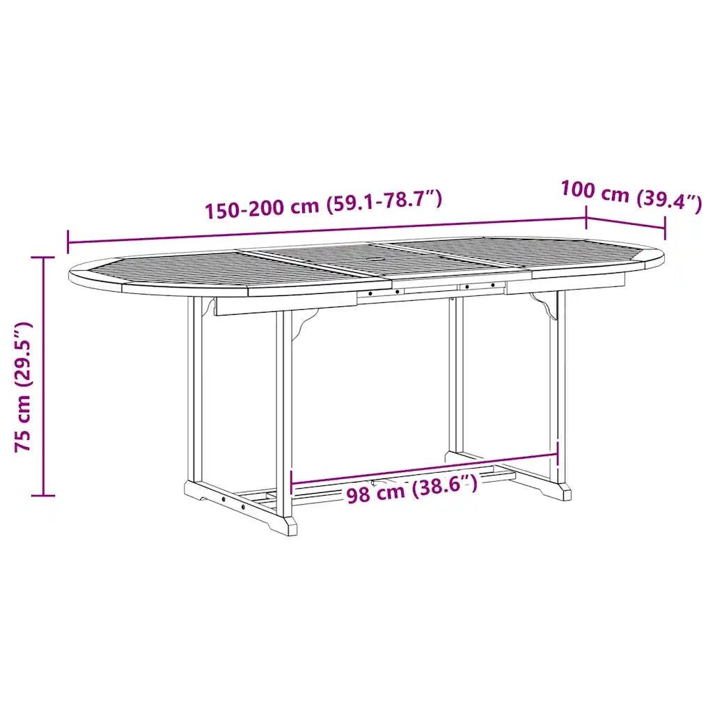 Tavolo da Giardino | Tavolino da esterno Grigio 200x100x75 cm in Legno di Acacia