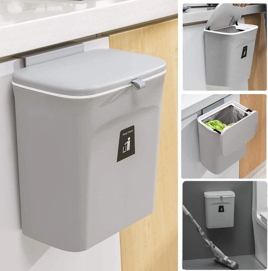 Contenitore per rifiuti appeso per cucina - 9 L con coperchio, contenitore per rifiuti per cucina, bagno e campeggio