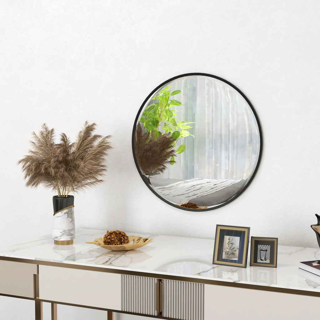 Specchio rotondo da parete Ø61 cm con cornice nera in alluminio