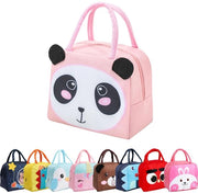 Borsa pranzo per bambini, riutilizzabile, isolata, con disegni cartoon, piccola, pieghevole, impermeabile per viaggi, picnic e scuola (panda rosa chiaro)