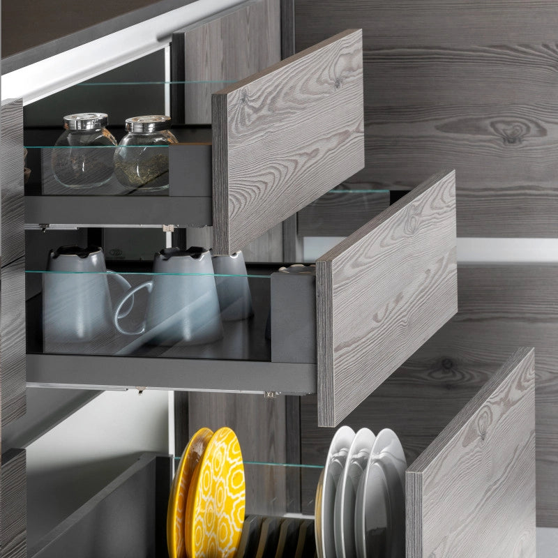 Cassetto esterno Vertex 40 kg con laterale in vetro 131 mm di altezza, 450 mm di profondità, Acciaio, Alluminio e Vetro