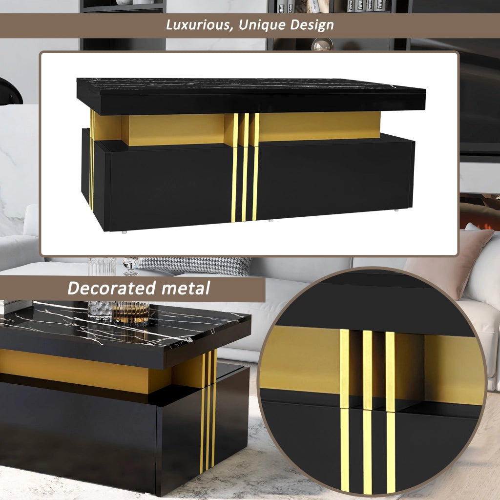 Tavolino Rettangolare con 2 Cassetti e Piano Lucido, per Soggiorno, 100 × 50 × 40 cm