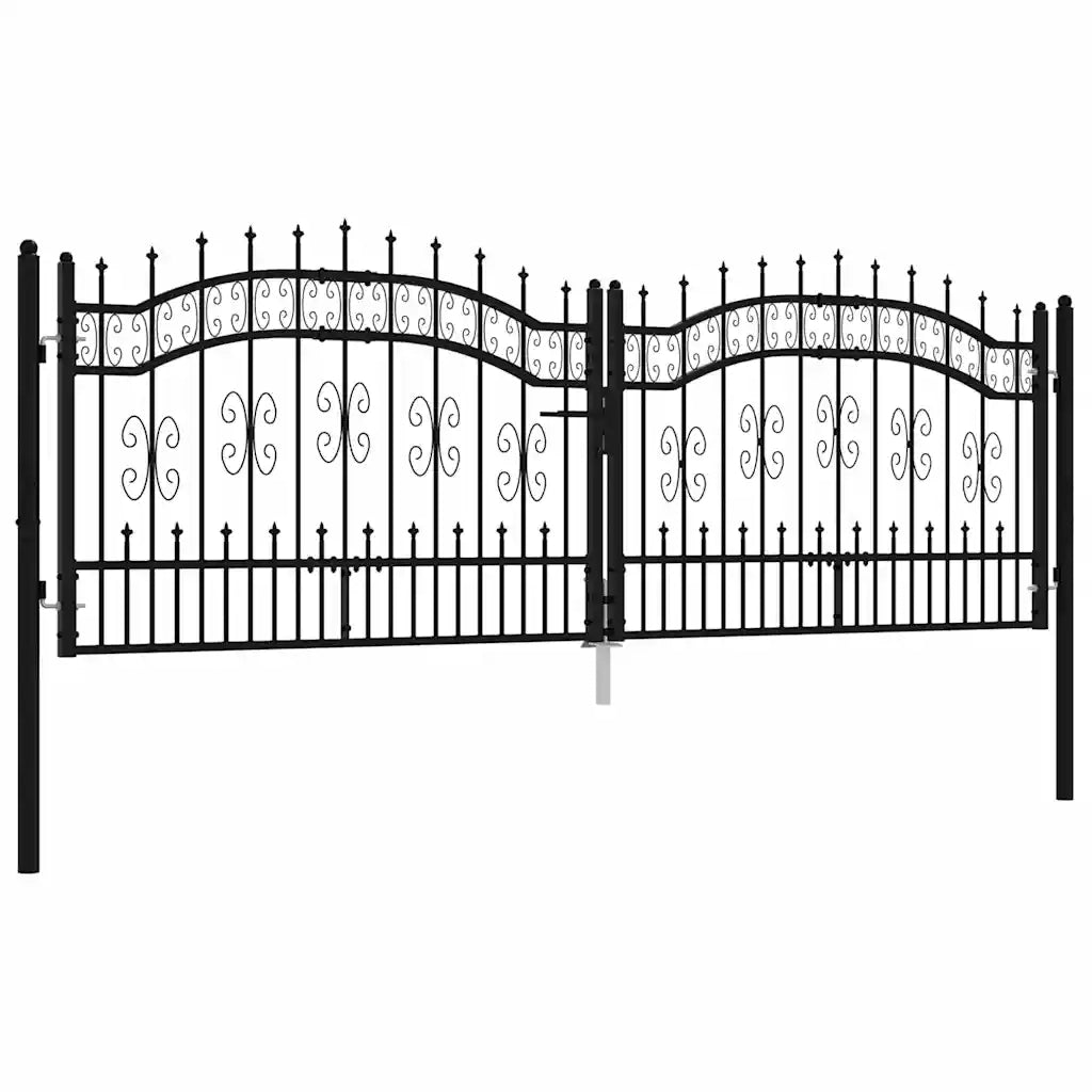 Cancello per recinzione Kampen con punta a lancia Nero 302x100 cm in acciaio 151095