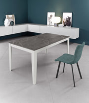 Tavolo allungabile Big in melaminico marmo antracite con base in metallo bianco - Dimensioni 130/290x80x76 cm - Design moderno