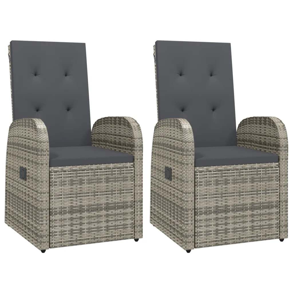 Sedie da Giardino Reclinabili 2 pz | Sedie da Esterno e Cuscini Polyrattan Grigio